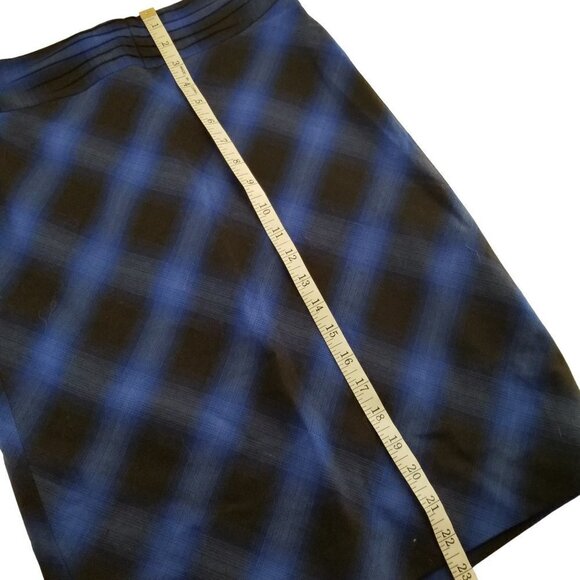The Limited 0 Blue Black Plaid Pencil Skirt Back Slit Pleated waist Office - Picture 5 of 7